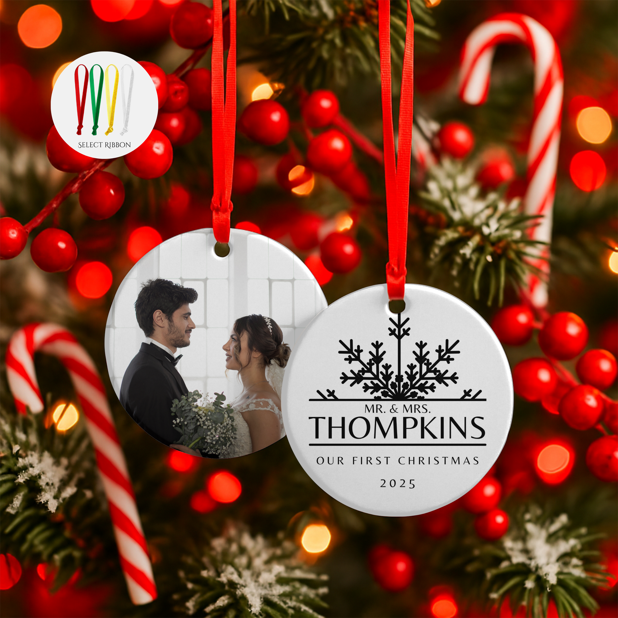 Mr. & Mrs Christmas Ornament - Black and White